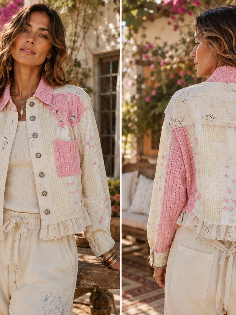 Boho Patchwork Crochet Jacket – Romantic Cottagecore Spring Layering Piece - Picture 2 of 4